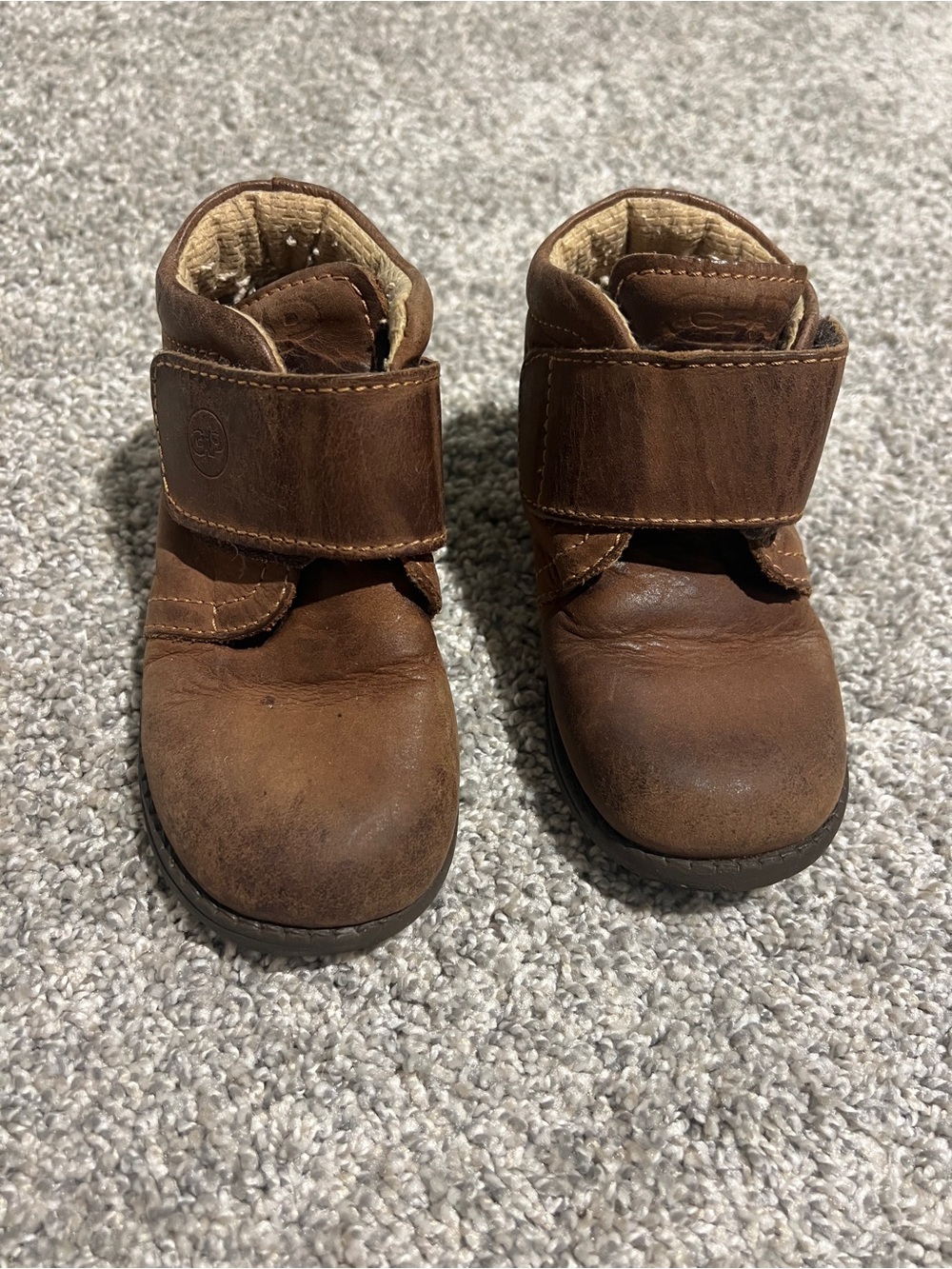 Kids Brown Leather Hook-and-Loop Ankle Boots